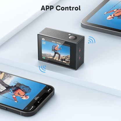AKASO EK7000 4K30FPS 20MP WiFi Action Camera with EIS Ultra HD 131FT Waterproof Underwater Camera Remote Control 4X Zoom Support External Microphone - color: Silver