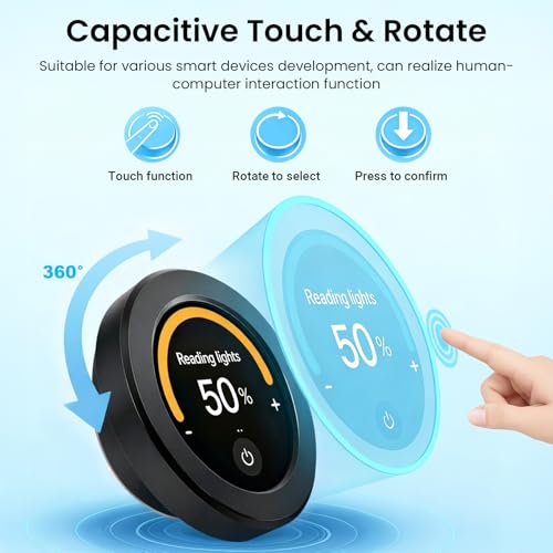 ELECROW ESP32 Rotary Display 480x480-2.1 Inch HMI IPS Round Knob Touch Display Development Board, 2.4G WiFi and BLE Capacitive Touch Screen Compatible with Arduino IDE and The LVGL Library, Black - size: 2.1" ESP32 Rotary Display