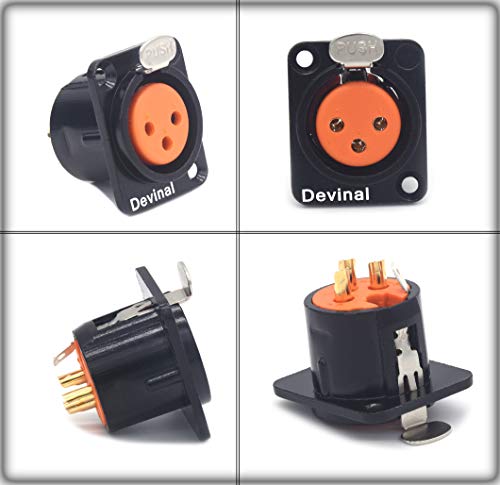 XLR Female Jack 3 Pin - Chassis Panel Mount Jacks D Series Size, Black Metal Housing - Fits Series D Pattern Holes Audio Studio Connector - 4 Pack - color: Female Black