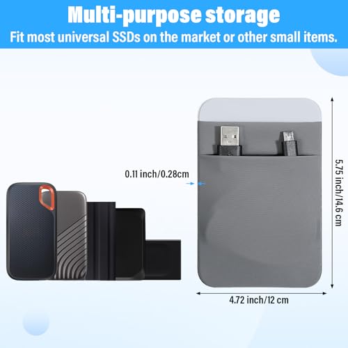 Portable Hard Drive Sleeve 2-Pocket Stick on Pouch with Reusable Adhesive SSD Hard Drives Carrying Case Computer Accessories Pouch Holder for Most Laptop External Solid State Drive Mouse USB Cable - color: grey