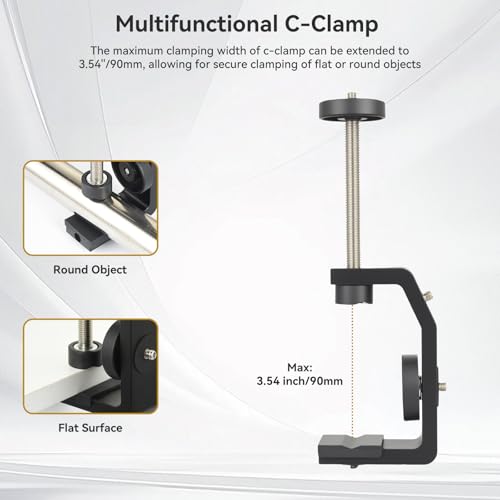 UTEBIT Super Clamp Mount with Mini Ball Head Mount, Black (90mm) | 1/4" Screw Hot Shoe Mount Adapter Camera Clamp Mount for Desk, Bicycle Gopro Clamp Mount Compatible for DJI Action 2/Insta360 - size: 90mm