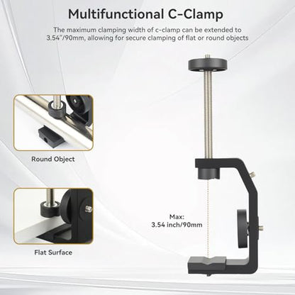 UTEBIT Super Clamp Mount with Mini Ball Head Mount, Black (90mm) | 1/4" Screw Hot Shoe Mount Adapter Camera Clamp Mount for Desk, Bicycle Gopro Clamp Mount Compatible for DJI Action 2/Insta360 - size: 90mm