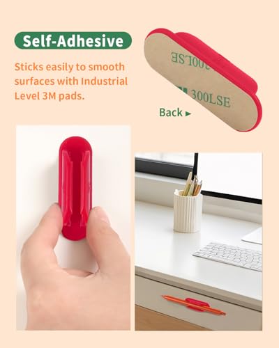 Tiizze Adhesive Pencil Holders for Desk Set of 10 - Silicone Pen Holder with 15 PCS Upgraded Adhesive Pads - Flexible Pencil Holder for Walls Clipboards, Office Essentials Accessories Teacher Supplies - color: Red