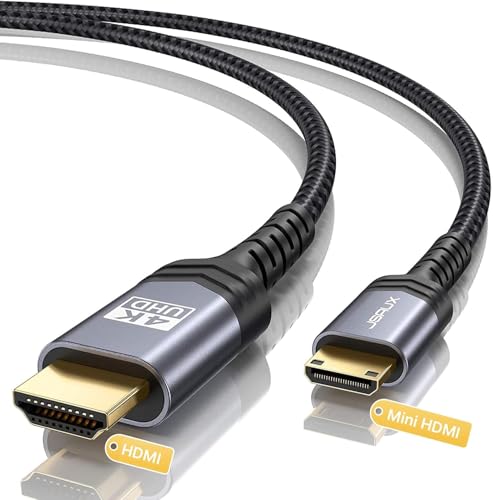 JSAUX Mini HDMI to HDMI Cable 6FT, [Mini HDMI][Aluminum Shell, Braided] High Speed 4K 60Hz HDMI 2.0 Cord, Compatible with Camera, Camcorder, Tablet and Graphics/Video Card, Laptop, Raspberry Pi Zero W - color: Grey, size: 6FT - Standard Connector