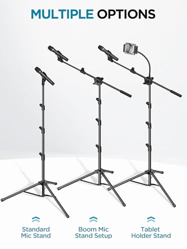 InnoGear Mic Stand, 6 in 1 Microphone Stand Floor with Tablet Phone Holder Height Adjustable from 30" to 72" Mic Stand Tripod Boom Arm with Gooseneck Carrying Bag for Singing Karaoke Stage