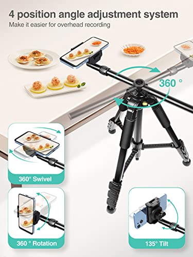 Elitehood iPhone Tripod for Overhead Video Recording [Heavy Duty & Ultra-Stable], 25in Horizontal Long Extendable Boom, 360° Rotation iPhone Tripod Stand with Remote, Vertical 71" Tall Phone Stand - size: 45in