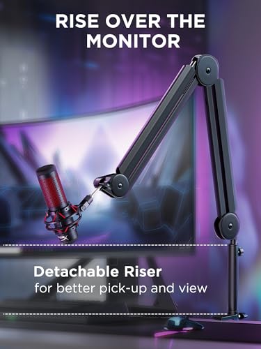 InnoGear Mic Boom Arm Microphone Stand Cable Management for Blue Yeti FIFINE AM8 K669B HyperX QuadCast S SoloCast AT2020 Shure SM7B MV7 and Other Microphone - color: Black, style: Standard Clamp