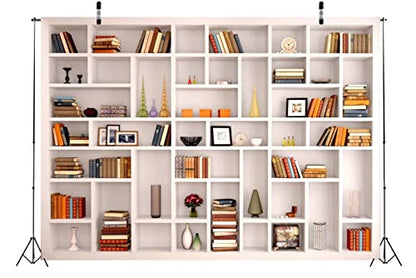 BELECO 6x4ft Fabric Modern White Bookshelf Photography Backdrop Books Ornaments Background Webcam Background Poster Home Office Zoom Meeting Video Conferencing Backdrop Kids Adults Portrait Shoot - size: 6x4FT