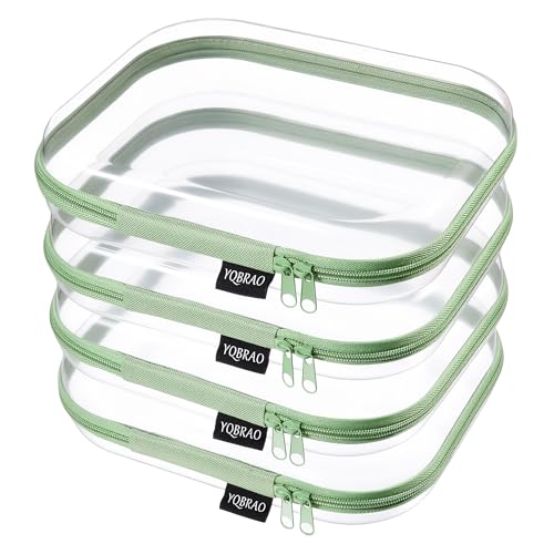 YQBRAO 4-Pack Clear Diaper Bag Organizer Pouches, 1.2mm Ultra-Thick PET Travel Pouches for Toiletries & Makeup, Rigid Self-Standing Bags with YKK Zippers, TSA Approved (Green) - color: Green, size: 4 Pack(M)
