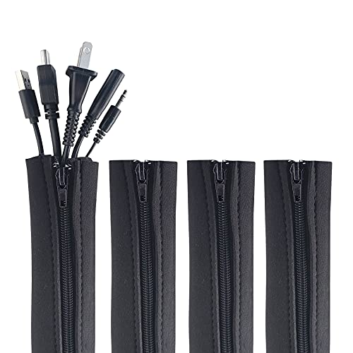 Zipper Cable Sleeve by Wrap-It Storage - 24" x 4" (4-Pack) Black - Cord Organizer and Cable Protector for Desk, Computer, TV Cord Management to Hide and Cover Wire and Extension Cables - size: 24in (4-Pack)