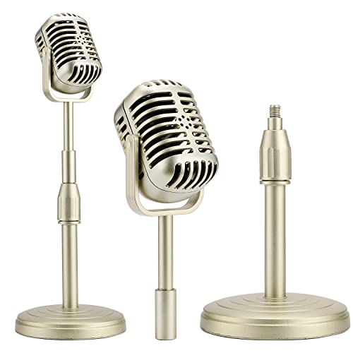 Facmogu Vintage Desktop Microphone Prop Model with Adjustable Height, Classic Retro Style Microphone Stand Fake Mic Prop Decoration for Costume Role Play & Game Night - Gold - color: Gold