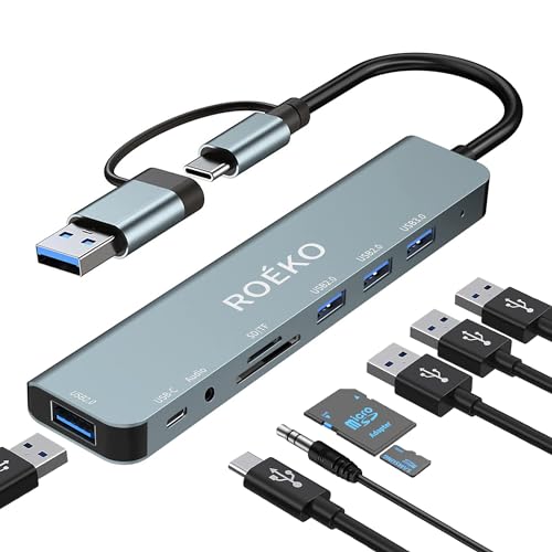 USB Hub,USB C hub multiport Adapter, USB Splitter with 1xUSB 3.0,4xUSB2.0,2 x USB C,USB c hub for MacBook Pro/PC/Laptop/Tablet Devices (Grey 8 in1) - color: Grey-1