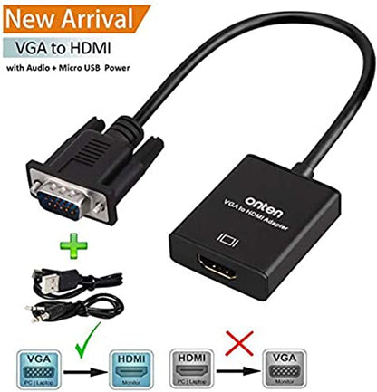 ONTEN VGA to HDMI, 1080P Adapter (Male to Female) for Computer, Desktop, Laptop, PC, Monitor, Projector, HDTV with Audio Cable and USB Cable (1 Pcs) - color: 1 Pcs, Compact