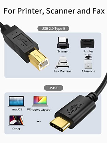 CableCreation USB C Printer Cable 1 m, Printer Cable USB C to B, Scanner Cable Printer Cable to USB MIDI Cable for Yamaha Casio Digital Piano MIDI Controller DJ Controller, 3.3 ft Black - color: Black, size: 3.3FT