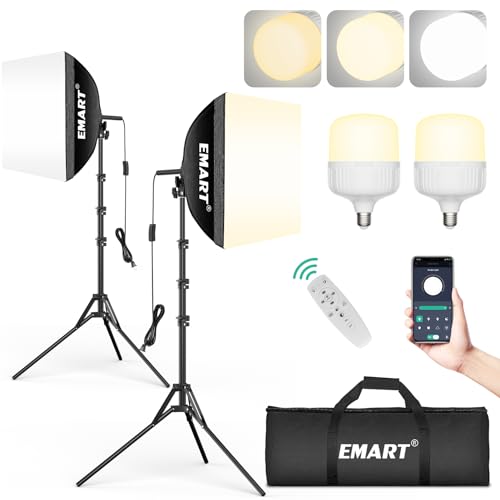 EMART Softbox Photography Lighting Kit, 16"x16" Pull Soft Box, 50W 3000K-6000K LED Bulb with Remote/APP Control, Professional Photoshoot Equipment for Studio Lights, Portrait, Video Recording(2 Pack) - color: 50W (3000-6000K), size: 16"X16"-2 Pack