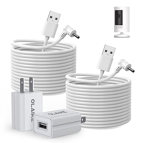 OLAIKE (2 Pack 8m/26ft Charge Cable for Ring Stick Up Cam Battery/Plug-in & Ring Spotlight Cam Battery, Weatherproof Power Adapter Keep Charge Your Camera (No Camera), White - color: 26 ft/8m, 2 Pack White