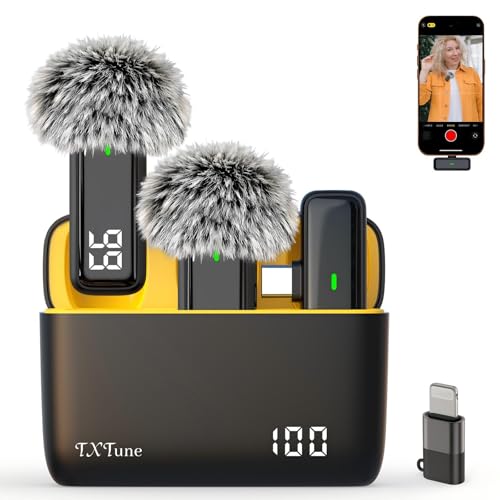 Lapel Microphone Wireless for Android Phone - USB C Lavalier Microphone for iPhone 16 17, Noise Cancelling Clip On Mic for Video Recording Vlogging, 24H Charging Case (USB Type-C)