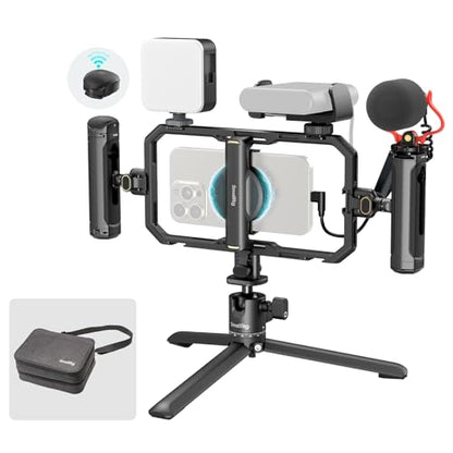 SmallRig All-in-One Universal Quick Release Phone Video Rig Kit Pro, Phone Stabilizer Rig Kit with LED Light Microphone QR Tripod Dual Handles Power Bank Holder, for Creator & Live Streaming - 4704 - style: All-in-One Kit