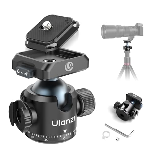 Ulanzi T100 Ball Head, Tripod Ball Head Mount 1/4 & 3/8 inch with Uka Quick Release Plate & Cold Shoe, 360° Rotating Panoramic Ball Head for DSLR Camera,Tripod,Monopod,Slider,Camcorder, 13lbs/6kg Load
