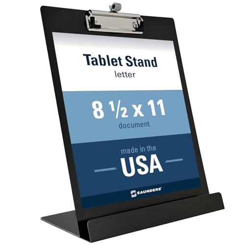 Saunders Free Standing Clipboard and Tablet Stand, Black Letter Size Paper Organizer with Steel Clip for Office, School & Work - Clip Board Paper Stand Holds Documents, Tablets & Phones - Made in USA