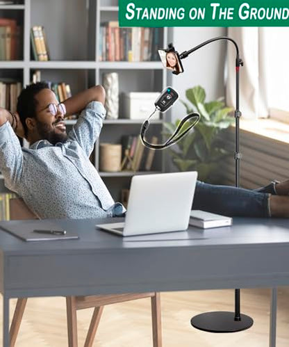 Cell Phone Stand, Phone Floor Stand, Swivel Cell Phone Mount with Height Adjustable Stand, Heavy Stable Base, Compatible with iPhone 16, iPhone 16 Pro Max, iPhone 16 Plus,15, 14, 13, 12 - color: Side Column Stand