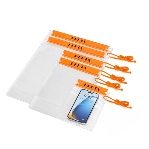 HEETA 5-Pack Clear Waterproof Dry Bag Pouch, Water Tight Cases Dry Bags Document Holder for Camera Mobile Phone Maps, Kayaking Boating - color: Orange