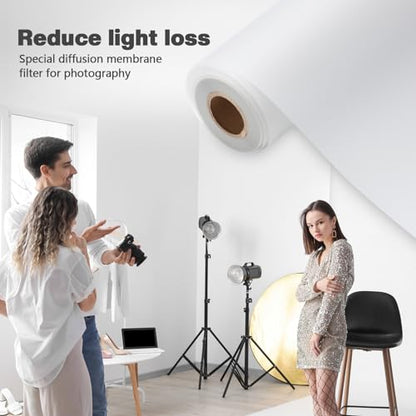 Nezyo Light Diffuser Sheet Diffusion Film Sheet Lighting Gel Diffuser Roll White Diffusion Paper for LED Flash Strobe Light Photography Video (15.75 x 590.6 Inch/ 0.4 x 15 M) - size: 15.75 x 590.6 Inch/ 0.4 x 15 M