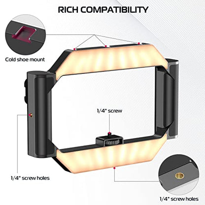 ULANZI Smartphone Video Rig with Light, U-Rig Light Cell Phone Handheld Stabilizer with Ring Light 2500K-9000K CRI 90+ for Filmmaking Live Steam YouTube Video Recording, with 5000mAh Build-in Battery - size: 280*51*195mm
