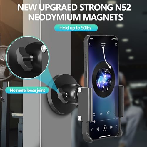 Vinkqiado Gym Magnetic Phone Holder, All Metal Magnet Base Phone Mount for Gym Equipment, Tractor, Refrigerator, Forklift, or Any Ferrous Metal Surface, Compatible with All Smartphones - size: 66mm Base
