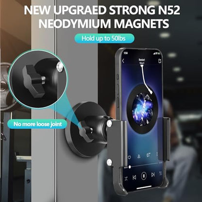 Vinkqiado Gym Magnetic Phone Holder, All Metal Magnet Base Phone Mount for Gym Equipment, Tractor, Refrigerator, Forklift, or Any Ferrous Metal Surface, Compatible with All Smartphones - size: 66mm Base