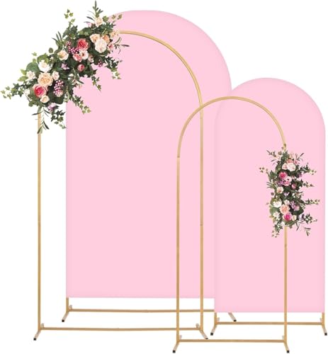 Toolterritory Metal Arch Backdrop Stand and Cover Set, 7.2FT, 6FT, Easy to Assemble, Gold Metal, for Parties, Birthday, Baby Shower, Wedding, Anniversary, Christmas - color: Pink, size: 7.2ft, 6ft