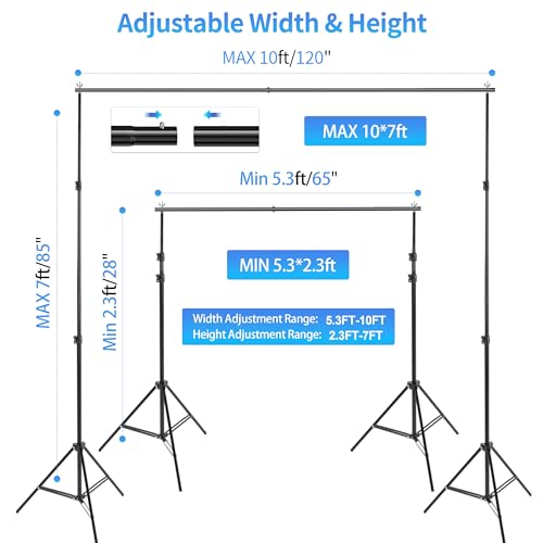 Adjustable Photography Backdrop Stand Kit 10x7ft(W*H)– Photo Studio Background Support with 4 Crossbars, 4 Clamps, 2 Sandbags (with 10 * 7 Feet White Backdrop Curtain) - color: White