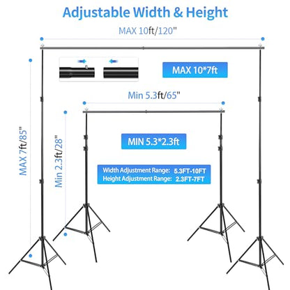 Adjustable Photography Backdrop Stand Kit 10x7ft(W*H)– Photo Studio Background Support with 4 Crossbars, 4 Clamps, 2 Sandbags (with 10 * 7 Feet White Backdrop Curtain) - color: White
