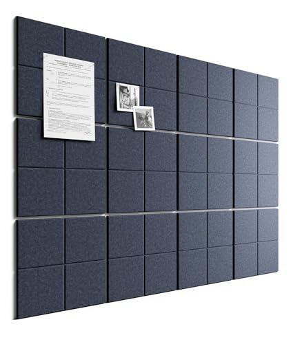 Bumusty Large Felt Bulletin Board, 48" x 36" Cork Board Alternative, 12-Pack Wall Tiles with 4-Compartment Design, 30 Push Pins, 70 Adhesive Tabs, Ideal for Office & Home Decor, Navy Blue - color: Navy Blue, size: 4-Compartment 12-pack