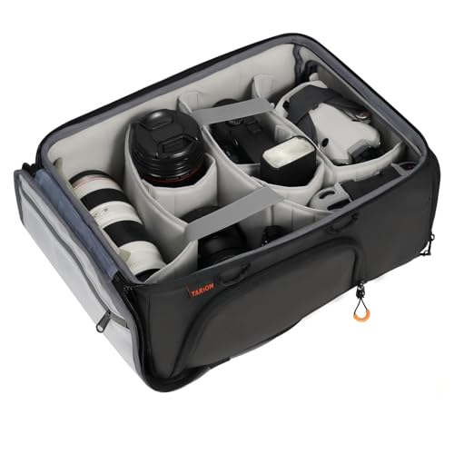 TARION Medium Camera Insert Bag Quick Access DSLR Inner Case Organizer M | Fits 2 Cameras 7 Lenses Drone Gear, Full Back Opening, Framed Top Lid, Protective Insert Cube, 14.6x11x6.7" ShellCore M - style: M (2 Cameras 7 Lenses)
