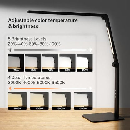 LED Desk Lamp for Home Office with Base, Dimmable Eye Care Architect Desk Light, Adjustable Swing Arm Dual-Light Lighting for Computer Monitor Work Desk Light, Reading, Study & Workbench