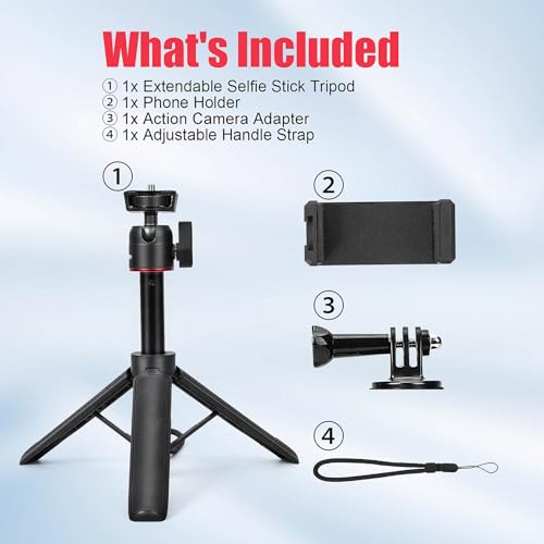 Extendable Mini Tripod,8-23.6inch Height Adjustable 360 Rotation Ball Head Handheld Vlog Small Camera Tripod for GoPro Hero 13/12/11/10/9/8/7/Max DJI Osmo Pocket 3 Action 5 Pro