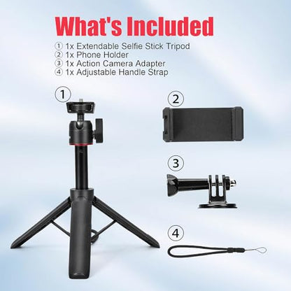 Extendable Mini Tripod,8-23.6inch Height Adjustable 360 Rotation Ball Head Handheld Vlog Small Camera Tripod for GoPro Hero 13/12/11/10/9/8/7/Max DJI Osmo Pocket 3 Action 5 Pro