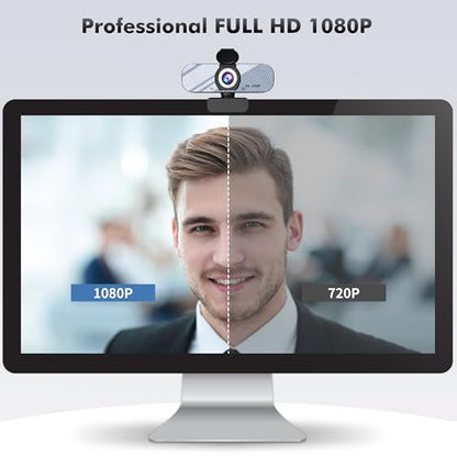 Gozvrpus USB HD Webcam with Built-in Microphone and Rotatable Tripod, 1080P Video, Wide Angle Camera, Privacy Cover, for Desktop PC or Laptop Computer（White） - color: white