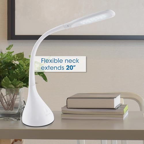 OttLite Creative Curves LED Desk Lamp, White | Natural Daylight LEDs | 4 Brightness Settings | Adjustable Flexible Neck | 11.25 to 23.75 inches - color: White