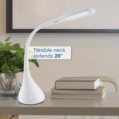 OttLite Creative Curves LED Desk Lamp, White | Natural Daylight LEDs | 4 Brightness Settings | Adjustable Flexible Neck | 11.25 to 23.75 inches - color: White