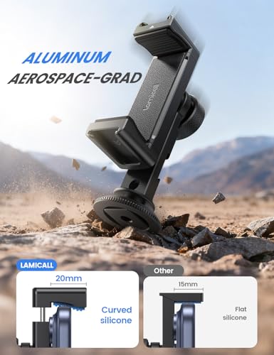 Lamicall Aluminum Phone Tripod Mount with 3 Cold Shoes & Arca Port & 1/4" Thread, [Wider Clamp] Camera Phone Holder Adapter Valentines Day Gift for iPhone 17 Smartphone Tripod Cell Phone Holder