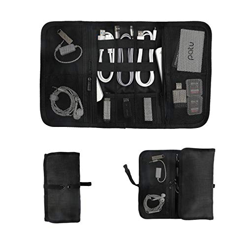 Patu Roll Up Electronics Accessories Travel Gear Organizer Case, Black - Portable Universal External Batteries Hard Drives Cable Management Healthcare Cosmetics Kit Bag - color: Black