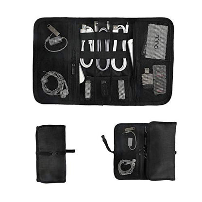Patu Roll Up Electronics Accessories Travel Gear Organizer Case, Black - Portable Universal External Batteries Hard Drives Cable Management Healthcare Cosmetics Kit Bag - color: Black
