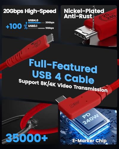 GeoHN.G USB C Tethering Cable 16.5FT, Right Angle USB4 Video Cable with PD 240W, 4K@60Hz 20Gbps Link Cord for Fast Transfer and Connection Between Camera and Computer-Sony/Canon/Nikon/MacBook - size: 16.5FT