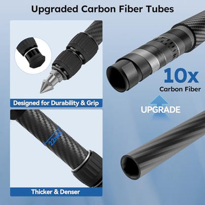 SIRUI Mini Carbon Fiber Tripod with Extendable Center Column, Max Height 26", Supports 33lbs - Ultra-Light 1.7lbs for Desk & Travel, New Anti-Corrosion Carbon Fiber(AM-223S+SL-100S) - style: Center Column Tripod