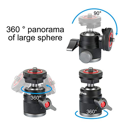 Mini Ball Head with 1/4" Hotshoe Mount Adapter 360 Degree Rotatable Aluminum Tripod Head for DSLR Cameras HTC Vive Tripods Monopods Camcorder Light Stand - size: 1/4" & 3/8"ColdShoe