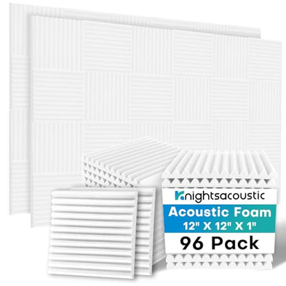 96 Pack Sound Proof Foam Panels for Walls, 1 X 12 X 12 Inches Acoustic Foam Panels, High Density Acoustic Panels Sound Absorbing, Noise Cancelling Studio Wedges, White (NOT INCLUDE ADHESIVE) - size: 96Packs ALL White
