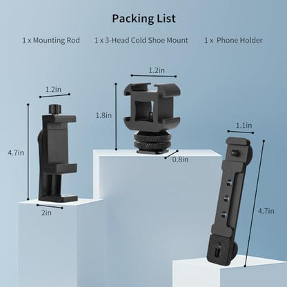 UTEBIT Pocket 3 Phone Holder Mount, Pocket 3 Accessories Cell Phone Mount with 1/4" Threads Screw and Extension Rod Compatible with DJI Osmo Pocket 3, Cold Shoe Used Tripod Selfie Stick, Black