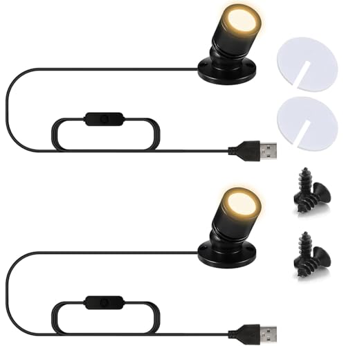 USB Powered Mini Spotlights for Displays 2-Pack – 5V Small LED Spot Lights Indoor, 7 Color Options, Compact USB Spotlight for Display Cases, Shelves, Cabinets, and Artwork (2PACK Warm Light) - color: 2PACK Warm Light